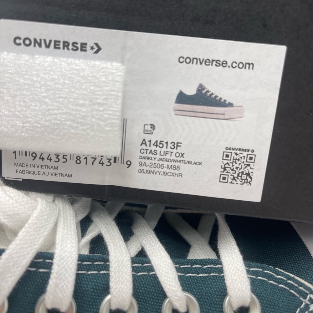 Converse Women's CTAS LIFT OX
DARKLY JADED/WHITE/BLACK Canvas Platform Sneakers - Picture 16 of 16